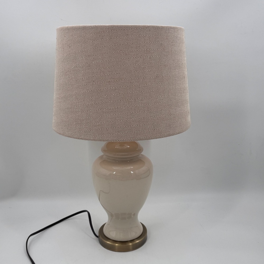 Cream Crackle Ceramic Table Lamp with Neutral Drum Shade 23"